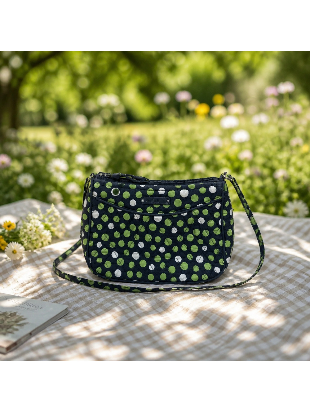 Vera Bradley Navy Blue Green and White Polka Dot Crossbody Bag